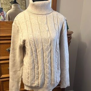 Cream Cable Knit Turtleneck Sweater